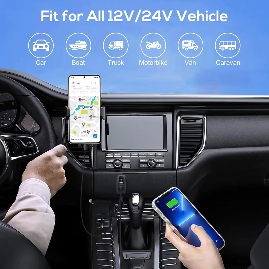 Kebidumei Autoladegerät mit 3 Ports: Dual USB A und PD USB C Steckdose, Wasserdicht, Schwarz, 12V-24V für Auto, LKW und Marine - Bild 2