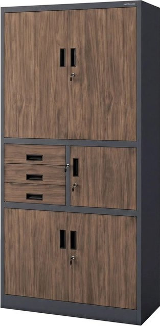 JAN NOWAK Aktenschrank FILIP II mit Schubladen und Tresor in Anthrazit und Nussbaum, B/T/H: 90 x 40 x 185 cm - Bild 1
