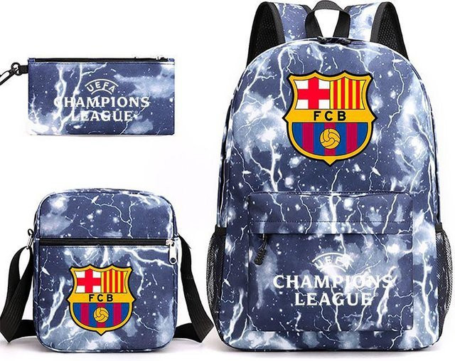 3-teiliges Schulrucksack-Set in Blau aus Oxford-Stoff mit großem Fassungsvermögen inklusive Federmäppchen und Schultergurt - Bild 1