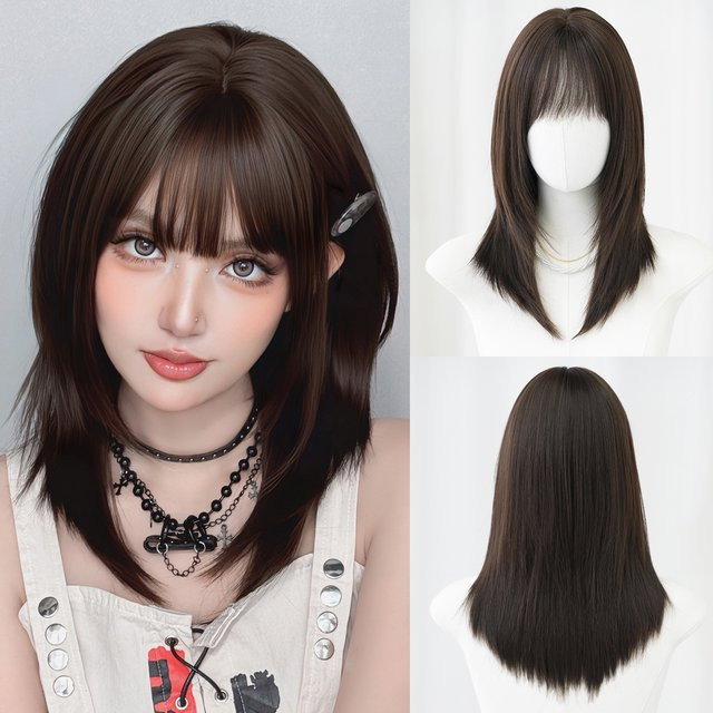 7JHH WIGS Perücke, schulterlang, braun, Damen - Bild 1