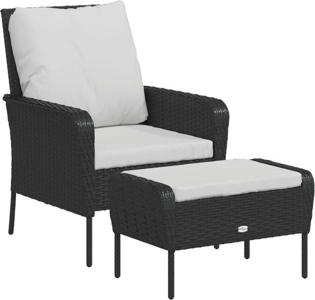 Furnicato Gartenstuhl mit Fußhocker aus PE-Rattan und Metallrahmen in Schwarz mit Polsterung, B/T/H: 69 x 78 x 88 cm - Bild 1