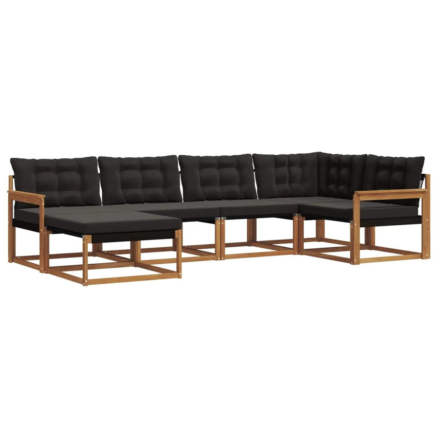 vidaXL Outdoor-Sofagarnitur aus Akazienholz in L-Form mit Kissen und Ottoman, 18-teiliges Set, Braun und Schwarz - Bild 2
