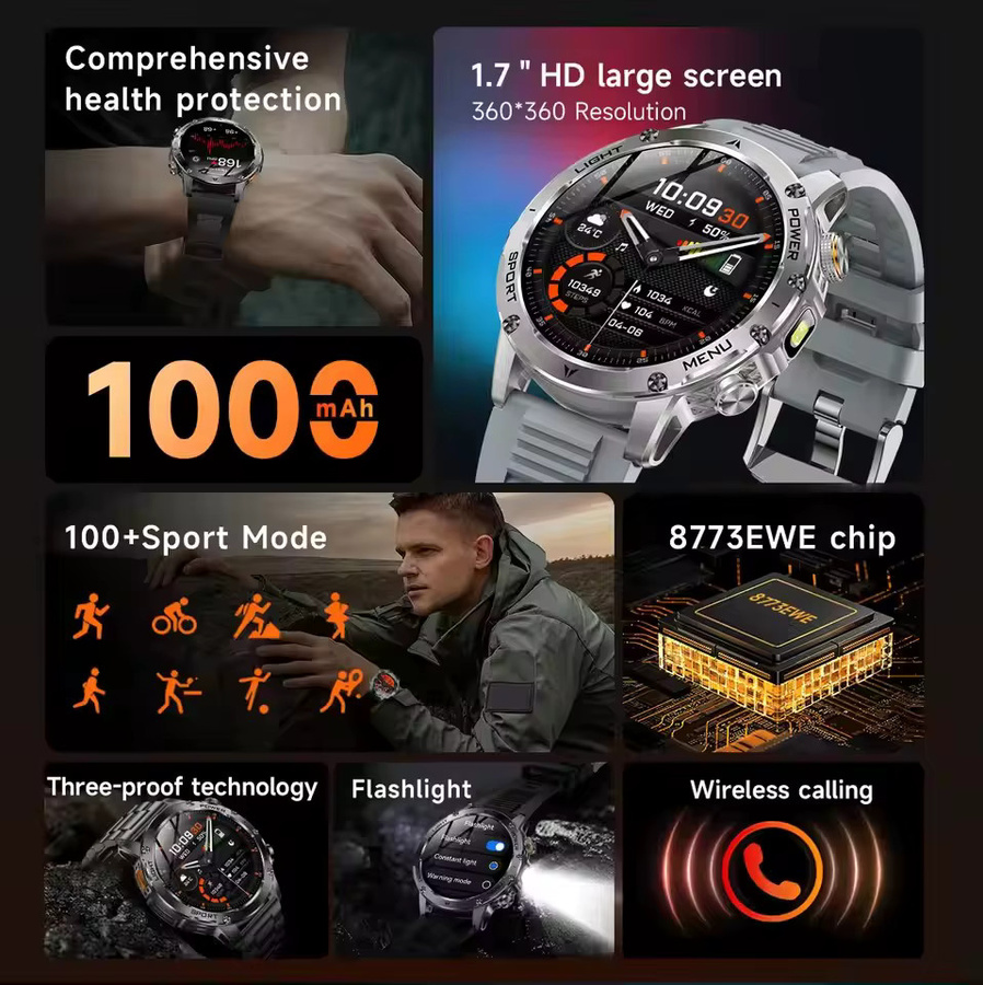 GUHUAVMI Smartwatch, Aluminium, Schwarz, Herren, Wasserdicht - Bild 2