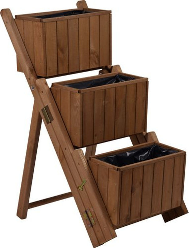 Dobar Ausklappbare Pflanztreppe aus Kiefernholz mit 3 Pflanzkästen, braun, B/H/T: 41 x 85 x 55 cm - Bild 2