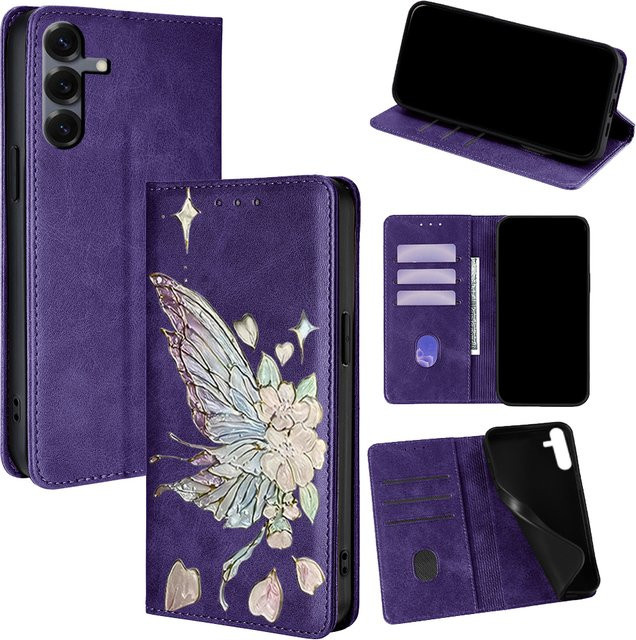 Magnetische Leder-Handtasche mit Schmetterlingsmuster für Samsung Galaxy S25 Ultra S25 FE S24 S23 S22 Plus A17 A07 A56 A36 A26 Flip Wallet Cover in Rot und Lila - Bild 1