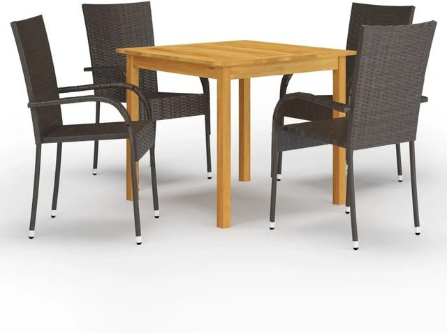 vidaXL 5-tlg Garten-Essgruppe aus Akazien-Massivholz und PE-Rattan in Braun - Bild 1