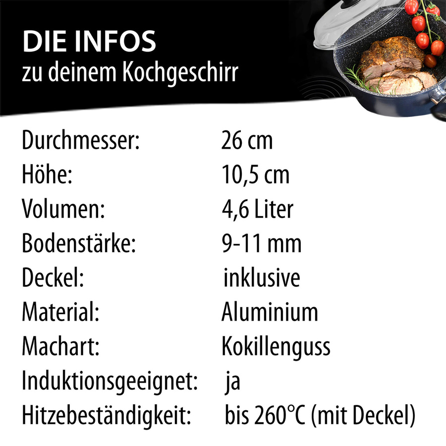 Stoneline Kochtopf mit Deckel Schwarz Durchmesser: 26 cm - Bild 3