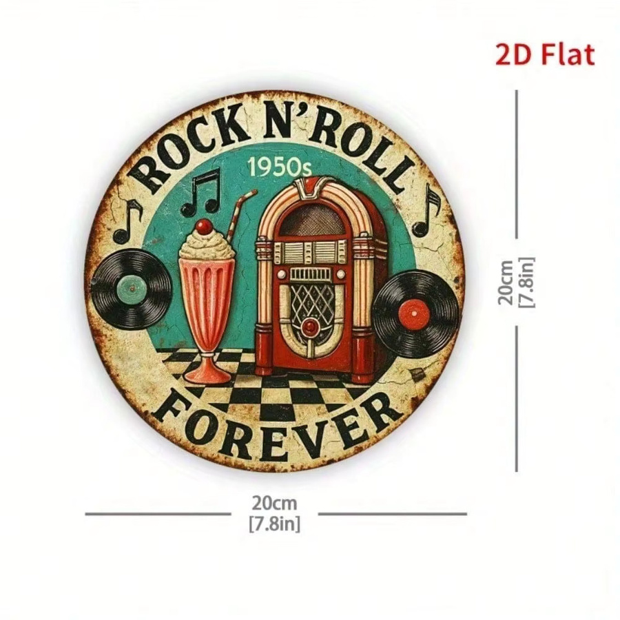 RetroCraft Vintage Wandkunst aus Aluminium Metall im 1950er Rock'n'Roll Design mit Jukebox, Gitarre und Retro Auto, Mehrfarbig - Bild 2