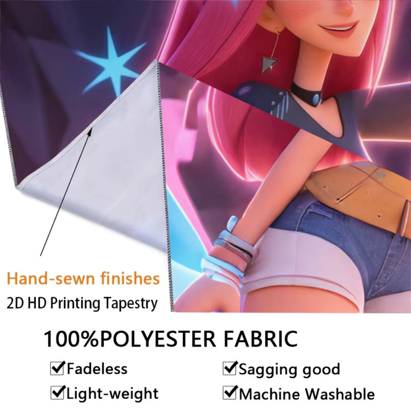 Hasbro Kpop Girl Group Wandteppich im Neon-Stil, Mehrfarbiger Wandbehang als ästhetische Raumdekoration, Breite: 150 cm, Höhe: 100 cm - Bild 4