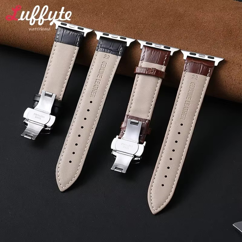 luffyte Uhrenarmband Leder, Bambusmuster, Edelstahl, Silber, Unisex - Bild 1
