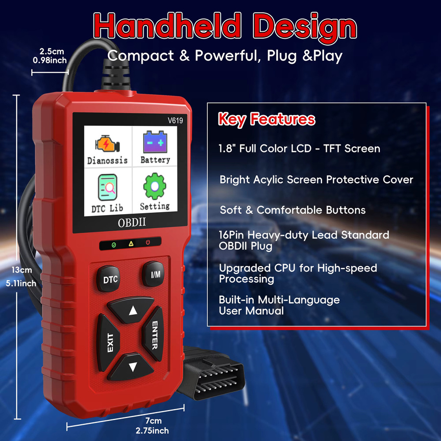 RUOGINSS OBD2-Scanner Codeleser in Rot mit Live-Daten, Fehlercode-Reset und CAN-Autodiagnose-Scan-Tool - Bild 2