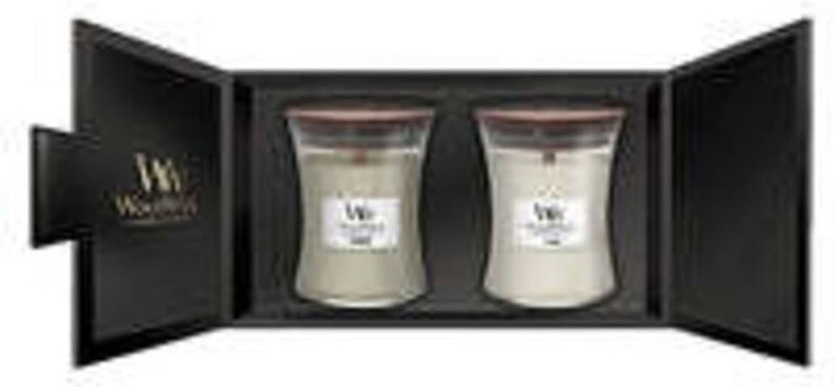 Woodwick Candle Gift Set Fireside und Linen mit 2750g Duftkerzen in Glas - Bild 1