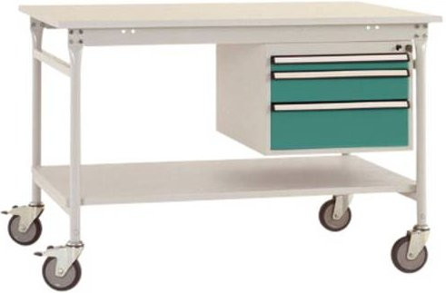 Manuflex BB5381.0001 BASIS mobiler Beistelltisch mit Melamin-Platte und Gehäuse-Unterbau, Grau, B/T/H: 150 x 80 x 85 cm - Bild 1