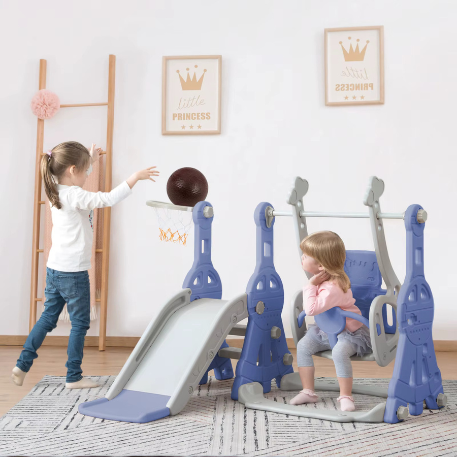 Rosahqnda 4-in-1 Kinderrutsche, mit Basketballständer, Kletterleiter, Schaukelrutsche, Gartenrutsche - Bild 2