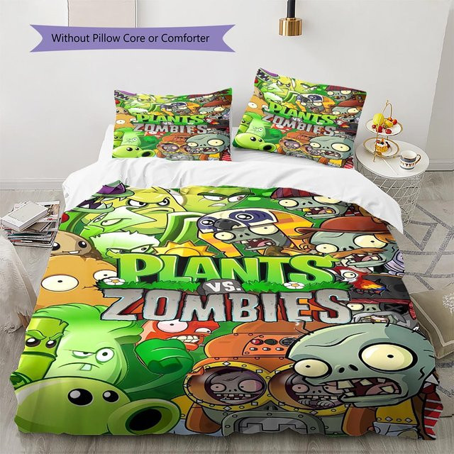 Bettwäsche Set Dear YuZong Zombie-Pflanzen-Kampfmuster mit 1 Bettbezug und 2 Kissenbezügen, Mehrfarbig, B/H: 140 x 200 cm - Bild 1