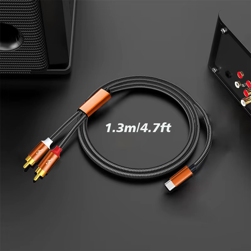 USB-C zu Dual-RCA-Audiokabel in Orange für Smartphones, Tablets, Heimkinos, DVD-Player und Lautsprecher - Bild 2