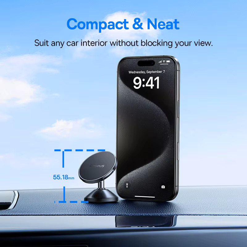 Baseus Magnetische Auto-Handyhalterung in Schwarz für iPhone, Xiaomi und Huawei mit voll drehbarer Metall-Halterung und Aufkleber - Bild 4