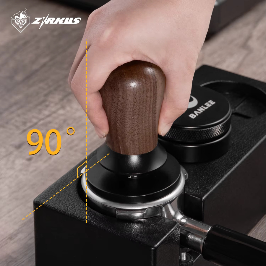 ZIRKUS Espresso Holz-Kaffeestampfer Selbstnivellierender Tamper mit Federmechanismus in Walnuss Braun passend für 51/54/58mm - Bild 4