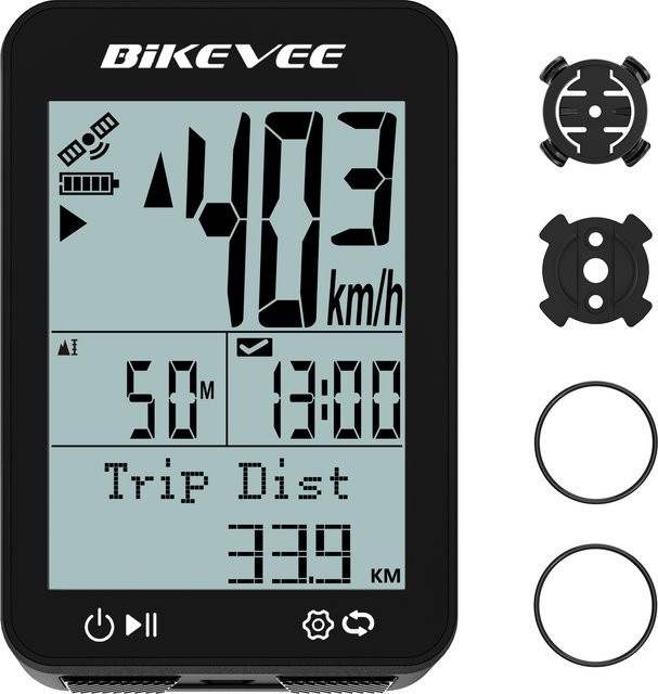 Bikevee Drahtloser GPS Fahrradcomputer in Schwarz, Wasserdichter Radcomputer mit digitaler Stoppuhr und Kilometerzähler - Bild 1