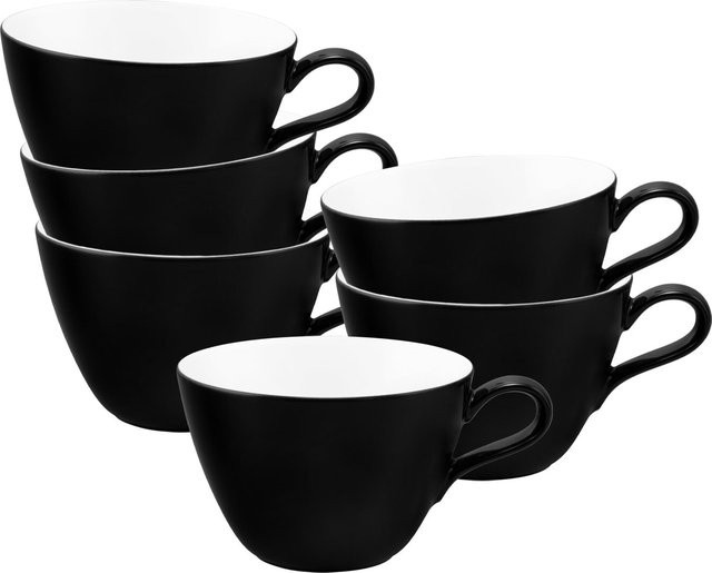 Seltmann Weiden Milchkaffeetassen Life Fashion aus Keramik, 6er Set, Weiß/Schwarz, 370 ml pro Tasse - Bild 1