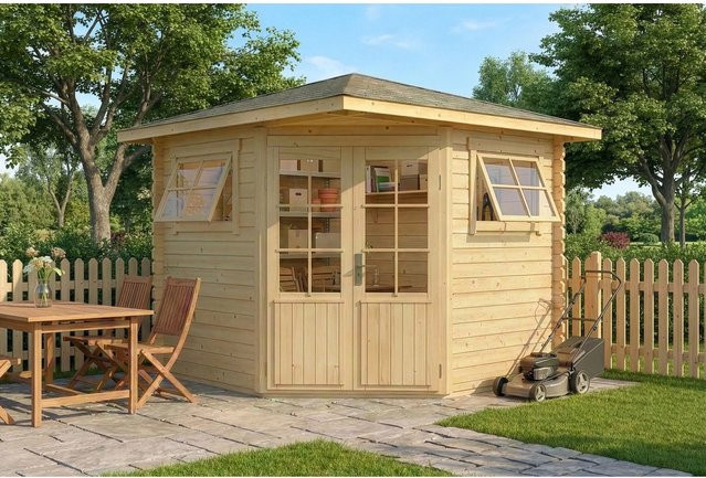 Alpholz 5-Eck Gartenhaus Sunny-B mit Spitzdach in Blockbohlenbauweise, unbehandelt, B/T: 230 x 224 cm - Bild 1