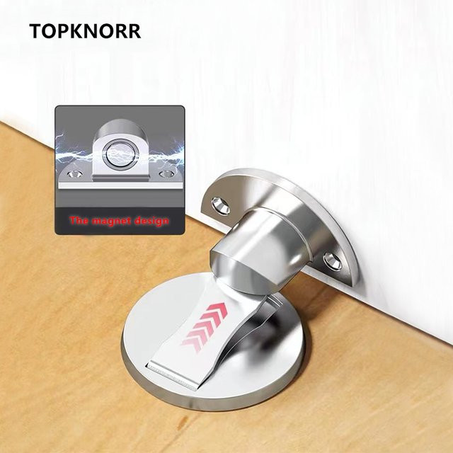 TOP KNORR Magnetischer Türstopper aus Edelstahl 304 in Silber gebürstet für eine unsichtbare Kollisionsschutz-Lösung ohne Bohren - Bild 1