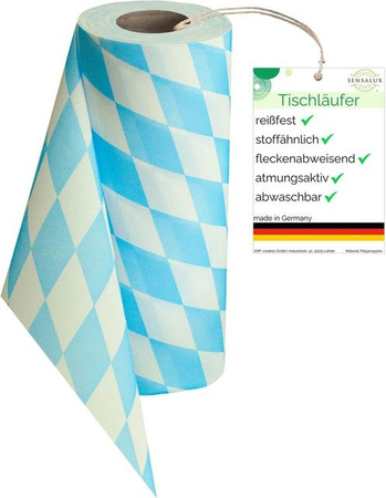 Sensalux Vlies-Tischläufer Bayrischblau, wasserabweisend und waschbar, Breite: 50 cm, Länge: 25 m