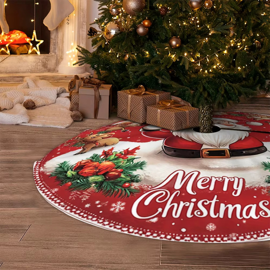 VIKAMA Weihnachtsbaum Rock mit Santa Rentier Print in Rot und Multicolour als runde Tischdekoration aus Textil - Bild 3