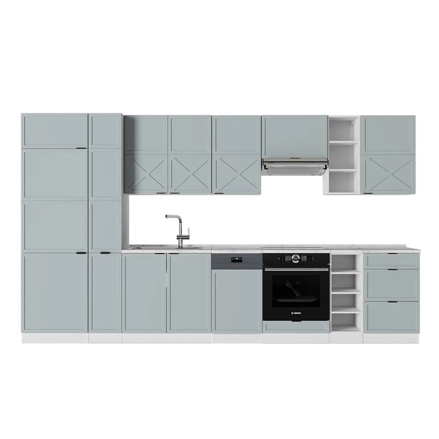 Vicco Fame-Line Küchenzeile in Hellblau-Grau/Weiß mit Marmor-Optik, Breite: 355 cm - Bild 2