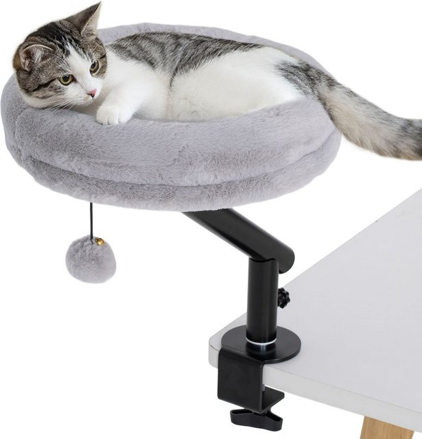 PawHut Katzen-Schreibtischbett aus Plüsch und Metall mit 360 Grad Drehung, verstellbarer Höhe und waschbarem Bezug - Bild 1