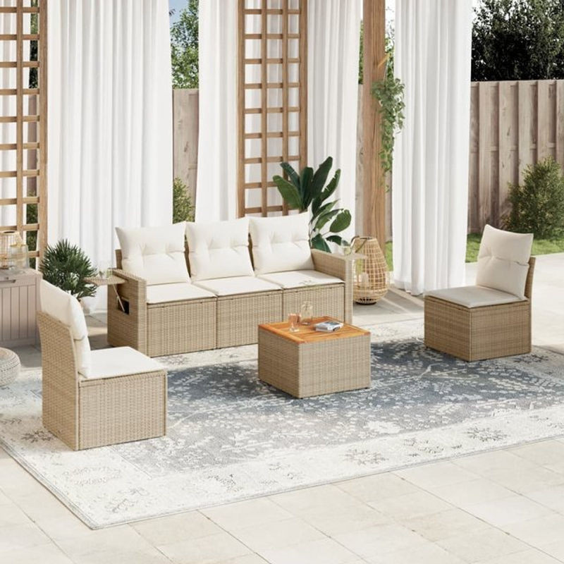 Vidaxl 6-teiliges Gartenmöbel-Set aus Polyrattan und Akazie mit Kissen in Beige - Bild 1