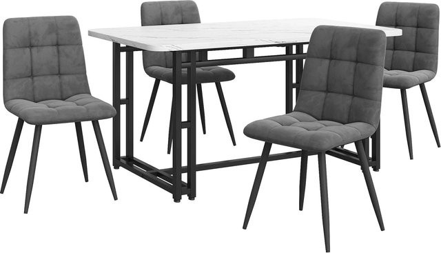 Merax Essgruppe 5-teilig mit Esstisch und 4 Samtstühlen in Dunkelgrau und Schwarz, B/T: 140 x 80 cm - Bild 1