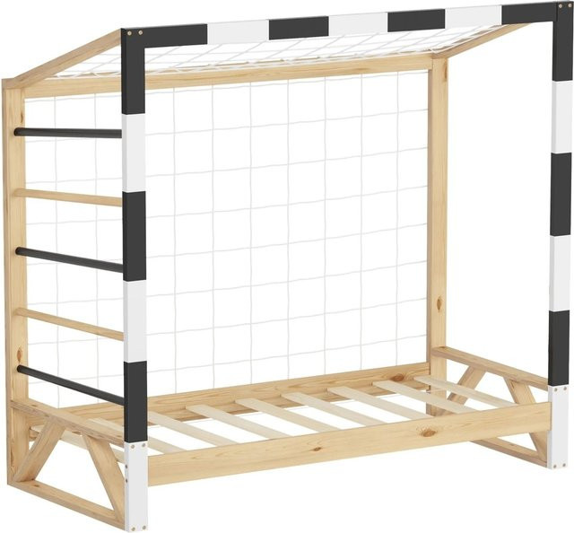 ML-Design Kinderbett Fußballtor aus massivem Kiefernholz in Schwarz-Weiß-Beige mit Lattenrost, B/T/H: 70 x 140 x 76 cm - Bild 2