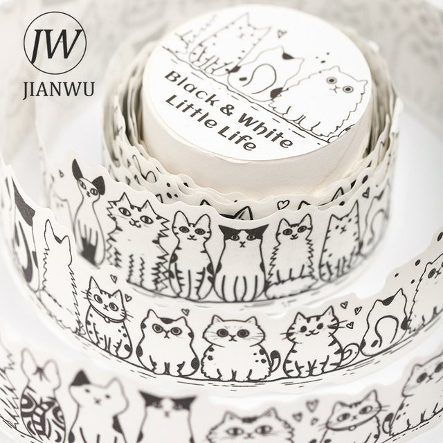 JIANWU Washi-Tape mit Katzenmotiv und Blumenlandschaft, Multicolor, Breite: 3 cm, Länge: 200 cm - Bild 1
