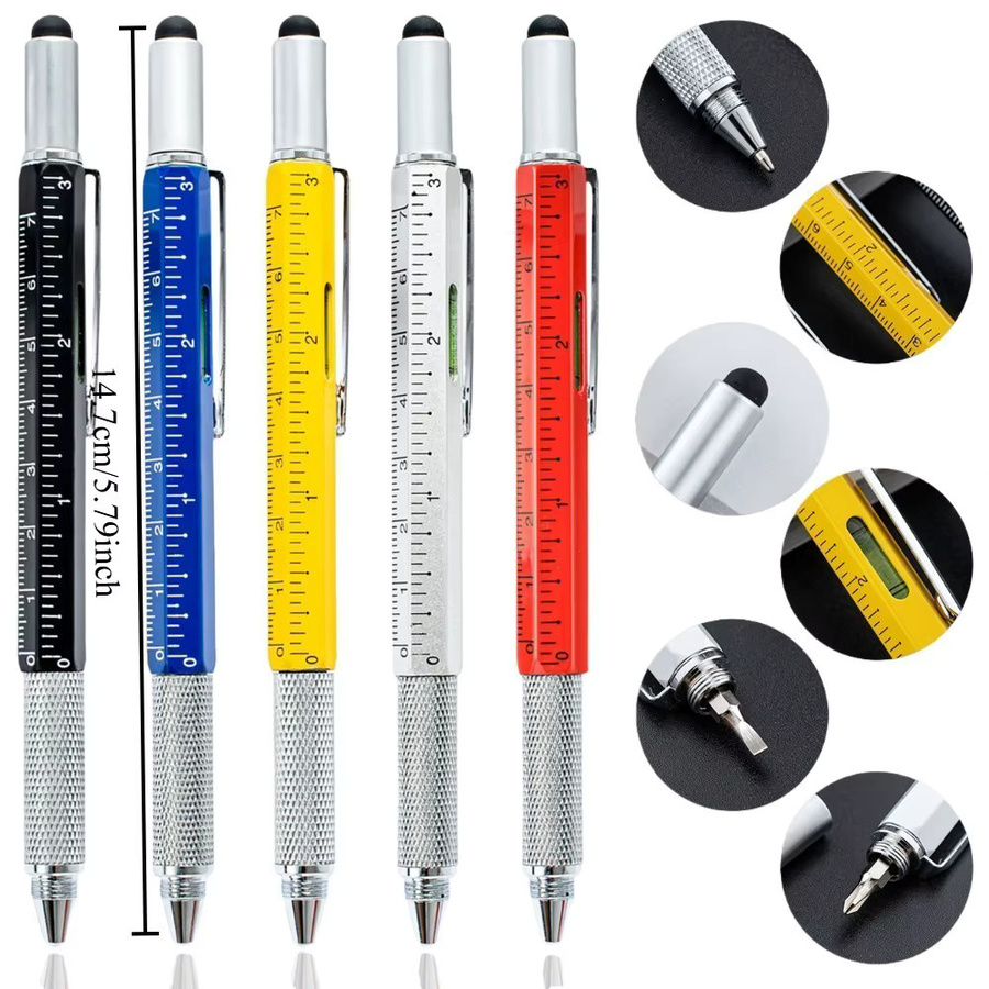 6-in-1 Multifunktions-Kugelschreiber von TWBEB in Pfirsich mit Handwerkzeug, Lineal, Schraubendreher, Touchscreen-Stift und Wasserwaage aus Metall - Bild 2