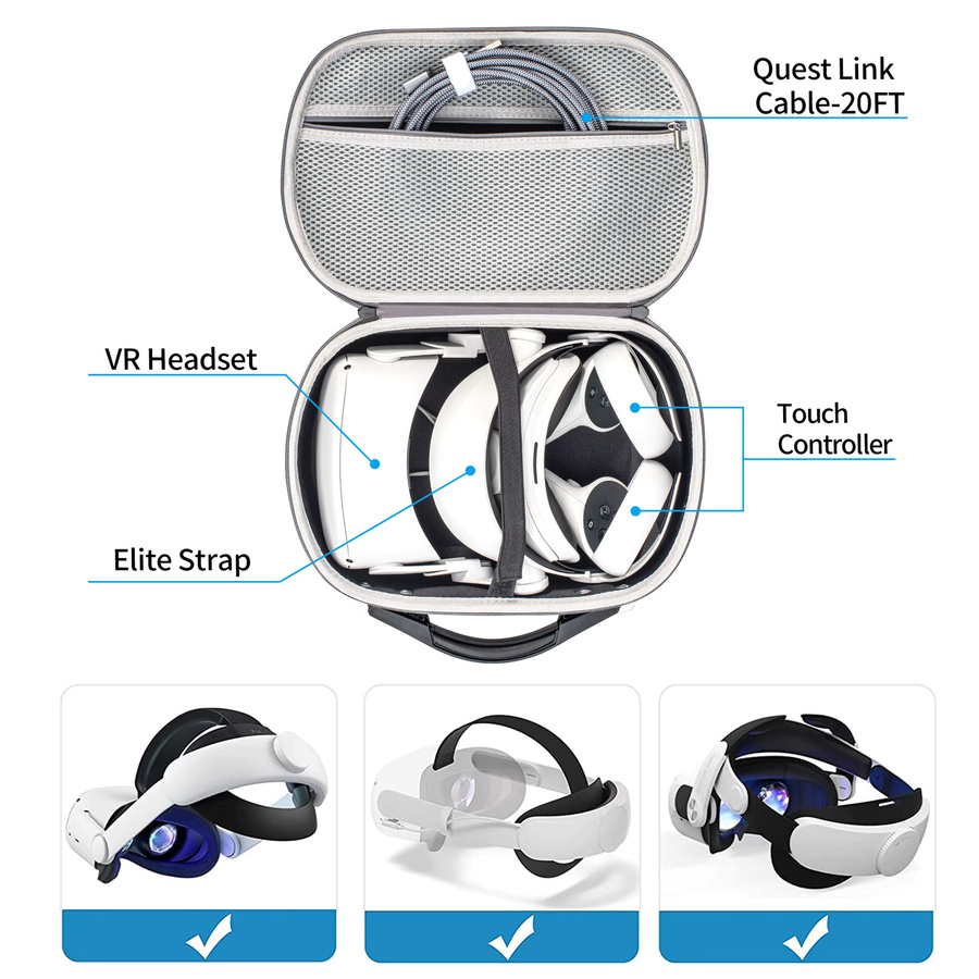 DEVASO Elite Kopfband Aufbewahrungstasche für Quest 3S, Pro, Quest 3 und Quest 2 VR Headset Zubehör in Grau - Bild 2