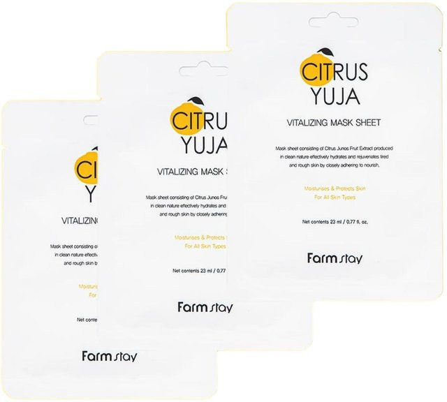 Farmstay Citrus Yuja Masken-Tücher, 3 x 10 Stück, 23 ml, mit Niacinamid und Hyaluronsäure - Bild 1