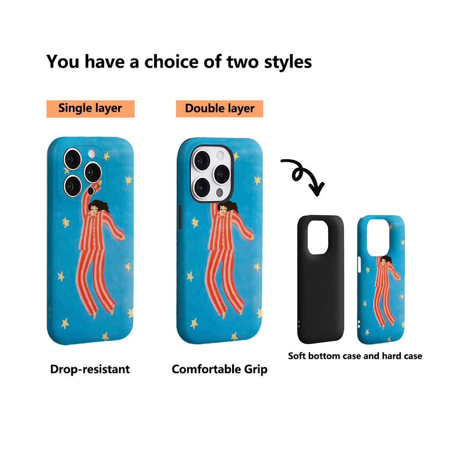 Potdemiel Handyhülle Starry Pyjama Girl Blau mit doppelschichtiger Rückseite für iPhone 17 16 15 14 13 12 Pro Max Plus - Bild 2