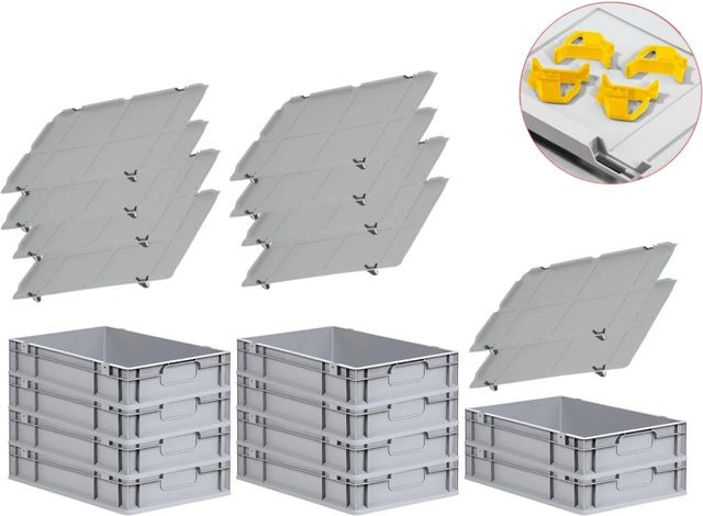 PROREGAL Spar Set mit 10x Eurobox Nextgen Economy in Gelb inklusive Auflagedeckeln und 4x Schiebeschnappverschlüssen, H x B x T: 12 x 40 x 60 cm, 23 Liter - Bild 1