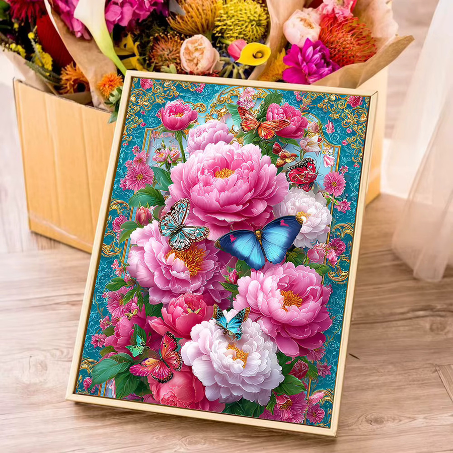Huacan DIY Diamantmalerei Set Pfingstrose und Schmetterling mit runden Strasssteinen in Multicolour, Breite: 20 cm, Höhe: 30 cm - Bild 3