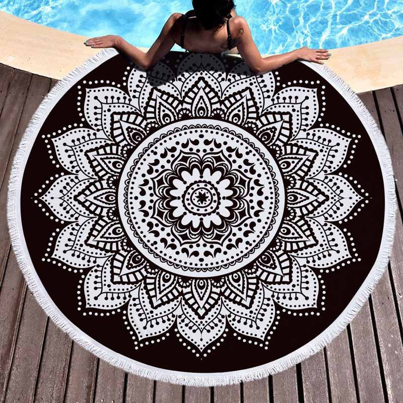 Rundes Mikrofaser Strandtuch mit geometrischem Mandala-Farbverlauf und Quasten von JMG Household Supplies, Durchmesser: 150 cm, Multicolour - Bild 2
