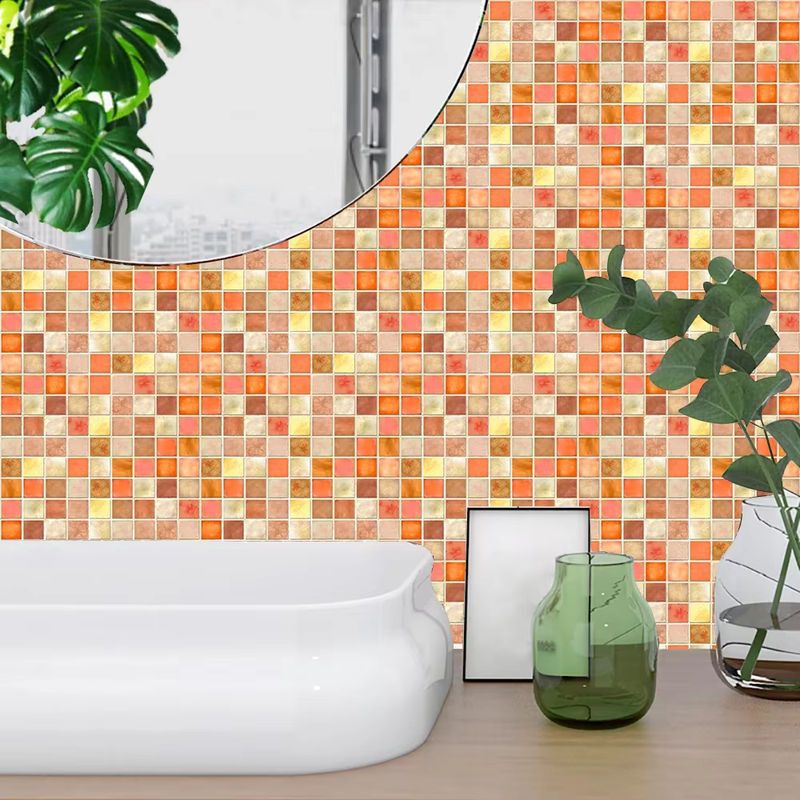 YanTin 10er Set Mosaik Wandaufkleber in Orange Marmor Optik aus PVC für Küche und Badezimmer - Bild 2