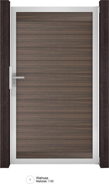 GroJa Solid Steckzaun Tor Universal-DIN Sondermaß in Walnuss, B: 150 cm, H: 180 cm - Bild 1