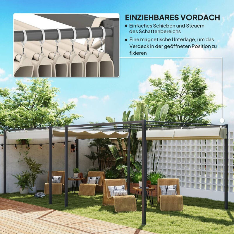 Outsunny Pergola Garten Pavillon aus Metall mit verstellbarem Dach, Beige, B/T: 300 x 300 cm - Bild 3