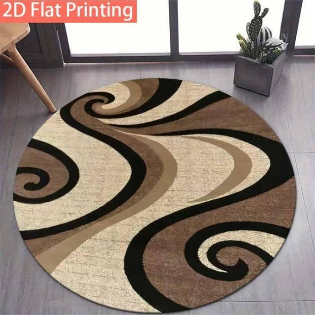 Runder Teppich Scuple mit abstraktem Wirbel-Design in Braun, Beige und Schwarz, Durchmesser: 120 cm - Bild 1