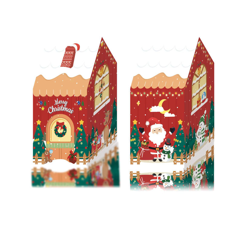 50 Stück Weihnachts Geschenkboxen aus Papier mit Schneemann und Lebkuchenhaus Motiv in Grün und Mehrfarbig - Bild 6