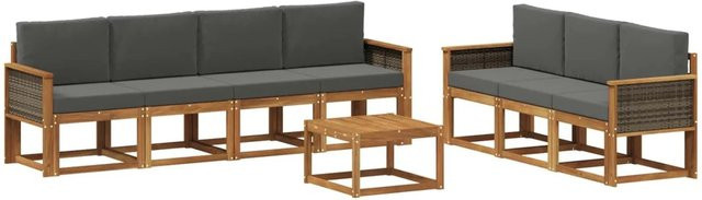 vidaXL Outdoor-Sofagarnitur aus Akazienholz mit 7 Kissen in Braun und Anthrazit - Bild 1
