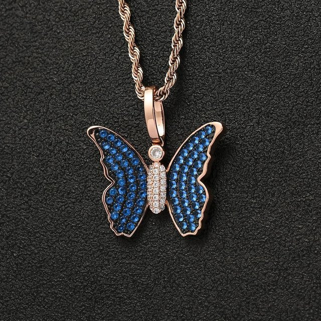 Halskette Kupfer, Schmetterling Anhänger, Zirkonia, Gold, Unisex - Bild 1
