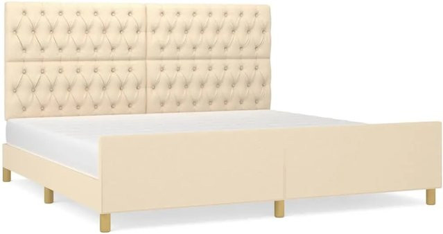 vidaXL Bettgestell mit Kopfteil in Beige aus Stoff, B/T/H: 200 x 200 x 118 cm - Bild 1