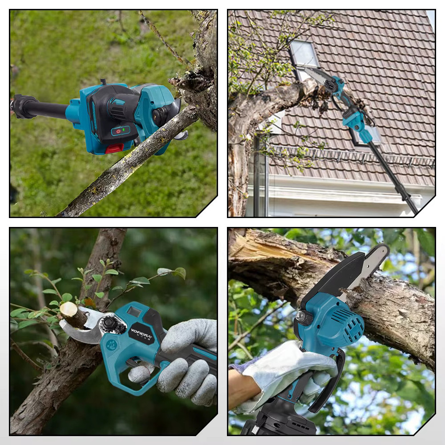 YOFIDRA 3-in-1 Bürstenlose Elektrische Teleskopstange mit Kettensäge und Gartenschere in Blau für Makita 21V und 18V Akku - Bild 3